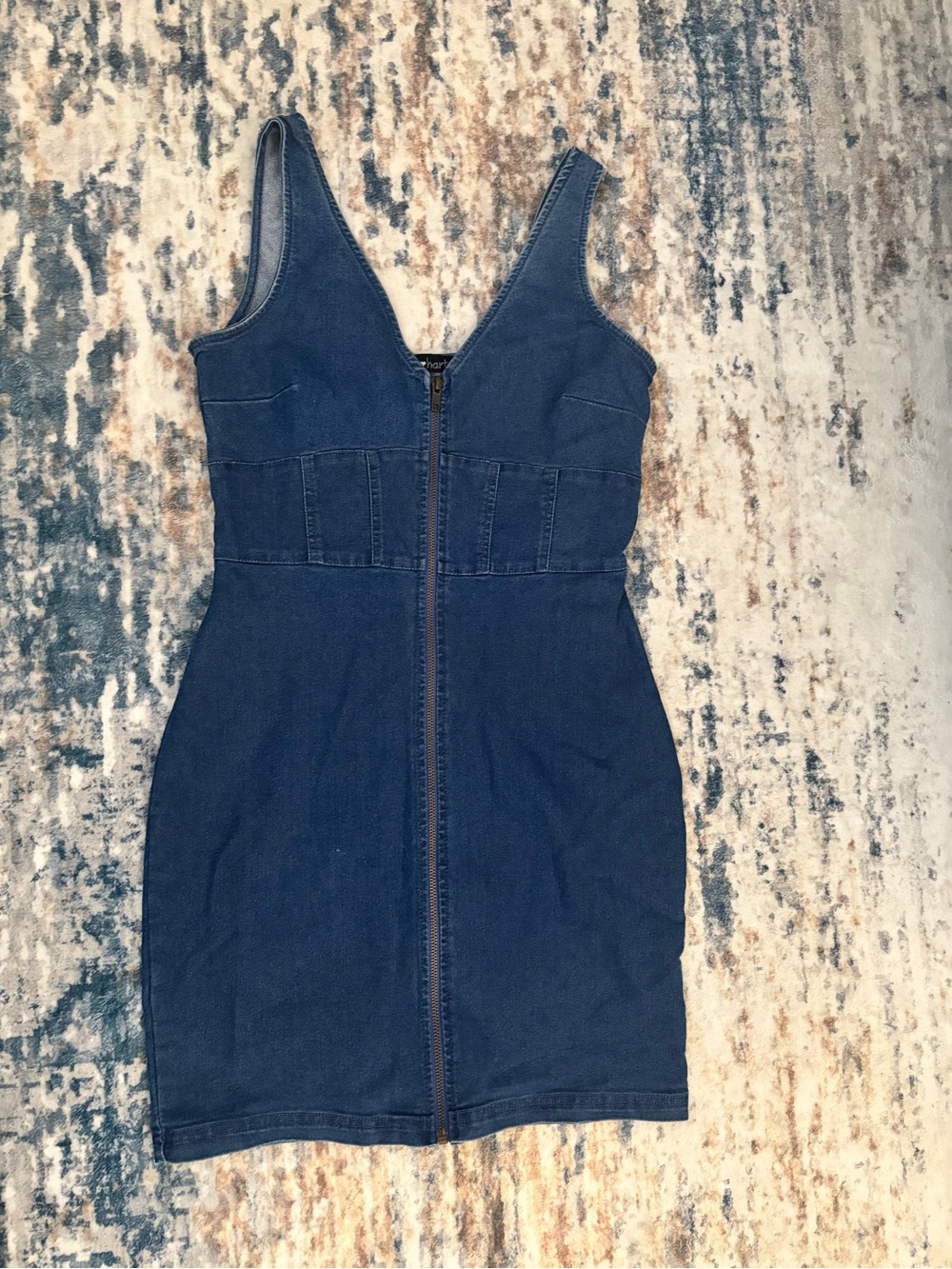 Derek Heart Dark Blue Zip-Front Denim Mini Dress